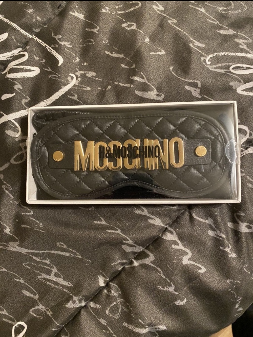 Moschino X H&M Black Quilted Sleeping Mask with Gold Accent